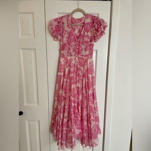 LoveShackFancy Women's Pink Andie Floral-print Cotton-voile Midi Dress Size 0